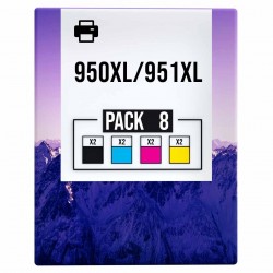 Pack de 8 cartouches compatibles 950XL/951XL HP 2 noirs, 2 cyan, 2 magenta, 2 jaune