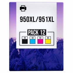 Pack de 12 cartouches compatibles 950XL/951XL HP 3 noirs, 3 cyan, 3 magenta, 3 jaune