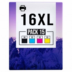 Pack de 15 cartouches compatibles 16XL Epson 6 noirs, 3 cyan, 3 magenta, 3 jaune