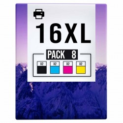 Pack de 8 cartouches compatibles 16XL Epson 2 noirs, 2 cyan, 2 magenta, 2 jaune