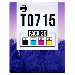 Pack de 20 cartouches compatibles T0715 Epson 5 noirs, 5 cyan, 5 magenta, 5 jaune