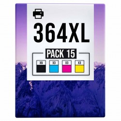 Pack de 15 cartouches compatibles 364XL HP 6 noirs, 3 cyan, 3 magenta, 3 jaune