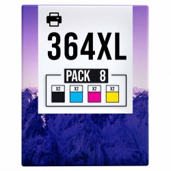 Pack de 8 cartouches compatibles 364XL HP 2 noirs, 2 cyan, 2 magenta, 2 jaune