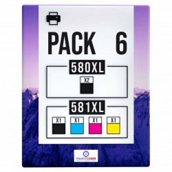 compatible Canon PGI-580 CLI-581 Pack de 6 cartouches d'encre Noir, Noir pigmenté , Cyan , Magenta , Jaune