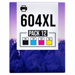 compatible Epson 604XL Pack de 12 cartouches d'encre Noir, Jaune, Cyan, Magenta